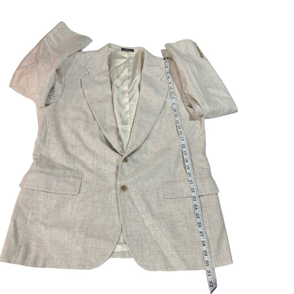 David Taylor Men Beige 100% Linen 2 Button Suit Jacket Sz 40R Sports Coat Pocket - Picture 12 of 14
